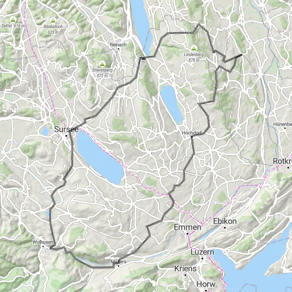 Miniature de la carte de l'inspiration cycliste "Les Charmes de Lucerne" dans la Nordwestschweiz, Switzerland. Générée par le planificateur d'itinéraire cycliste Tarmacs.app