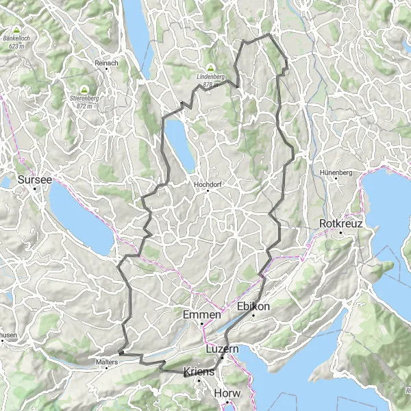 Mapa miniatúra "Auw a okolí: Road cyklovýlet" cyklistická inšpirácia v Nordwestschweiz, Switzerland. Vygenerované cyklistickým plánovačom trás Tarmacs.app