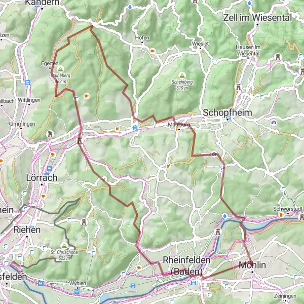 Miniature de la carte de l'inspiration cycliste "Les collines mystérieuses" dans la Nordwestschweiz, Switzerland. Générée par le planificateur d'itinéraire cycliste Tarmacs.app