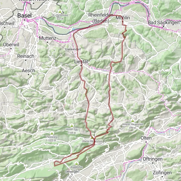 Kartminiatyr av "Eventyr i Gravel Land" sykkelinspirasjon i Nordwestschweiz, Switzerland. Generert av Tarmacs.app sykkelrutoplanlegger