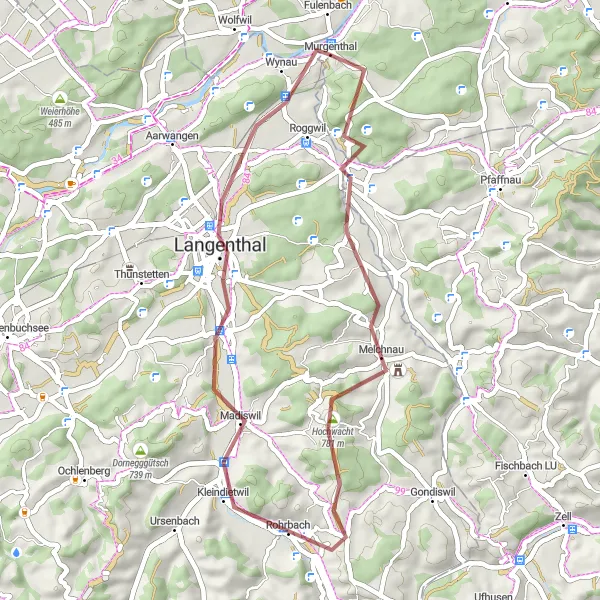 Miniatura della mappa di ispirazione al ciclismo "Esplorazione in bicicletta di Hohwacht Reisiswil" nella regione di Nordwestschweiz, Switzerland. Generata da Tarmacs.app, pianificatore di rotte ciclistiche
