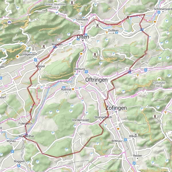 Karten-Miniaturansicht der Radinspiration "Murgenthal-Rundfahrt über Däniken und Glashütten" in Nordwestschweiz, Switzerland. Erstellt vom Tarmacs.app-Routenplaner für Radtouren