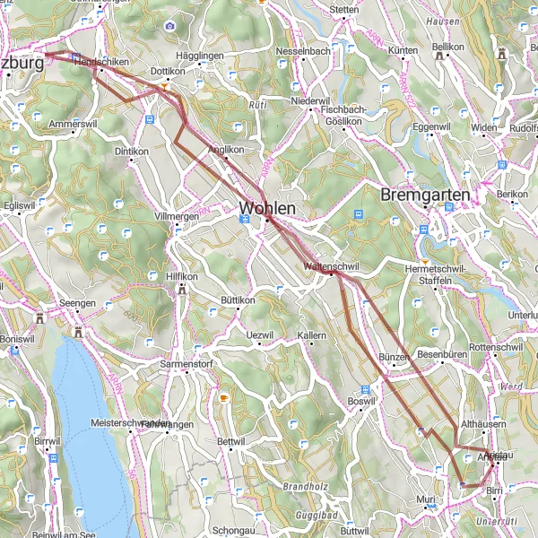 Miniaturní mapa "Gravelová cyklotrasa s výhledy" inspirace pro cyklisty v oblasti Nordwestschweiz, Switzerland. Vytvořeno pomocí plánovače tras Tarmacs.app