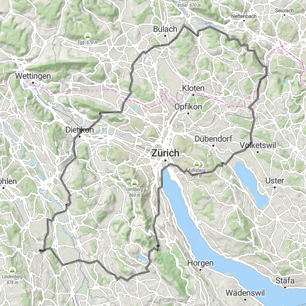 Map miniature of "Unterlunkhofen - Obfelden Loop" cycling inspiration in Nordwestschweiz, Switzerland. Generated by Tarmacs.app cycling route planner