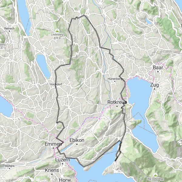Miniatua del mapa de inspiración ciclista "Ruta Escénica de Muri a Lucerna" en Nordwestschweiz, Switzerland. Generado por Tarmacs.app planificador de rutas ciclistas