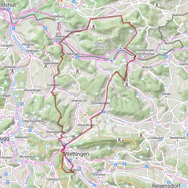 Map miniature of "Gravel Adventure to the Rhine Falls" cycling inspiration in Nordwestschweiz, Switzerland. Generated by Tarmacs.app cycling route planner