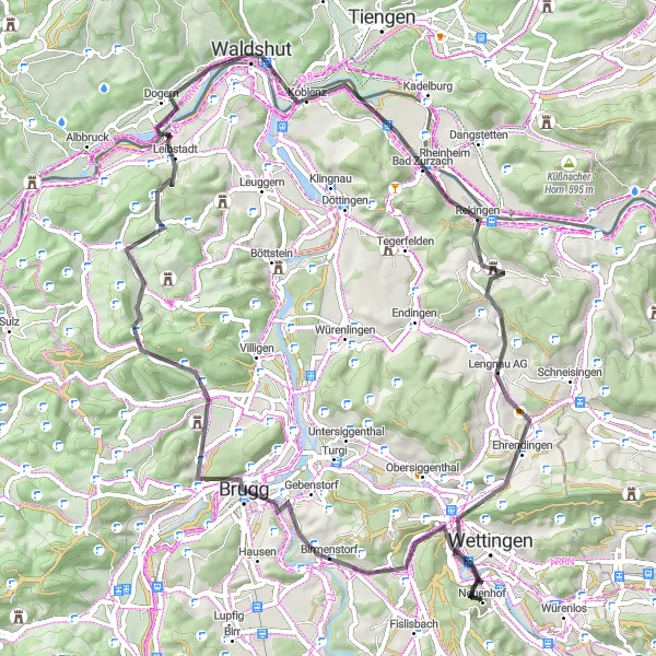 Zemljevid v pomanjšavi "Kolesarska pot skozi slikovito Švico" kolesarske inspiracije v Nordwestschweiz, Switzerland. Generirano z načrtovalcem kolesarskih poti Tarmacs.app