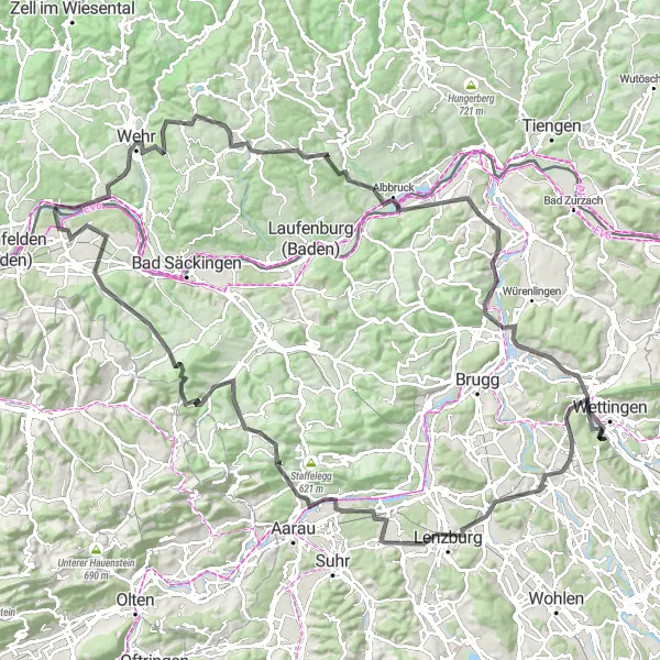 Map miniature of "Nordwestschweiz Cycling Adventure" cycling inspiration in Nordwestschweiz, Switzerland. Generated by Tarmacs.app cycling route planner