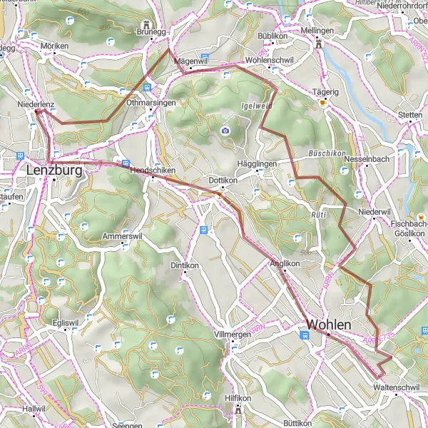 Mapa miniatúra "Gravelová trasa cez Römerstein" cyklistická inšpirácia v Nordwestschweiz, Switzerland. Vygenerované cyklistickým plánovačom trás Tarmacs.app