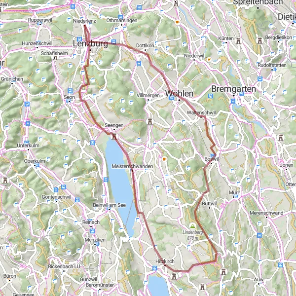Miniatura mapy "Trasa Gravelowa Niederlenz - Lenzburg" - trasy rowerowej w Nordwestschweiz, Switzerland. Wygenerowane przez planer tras rowerowych Tarmacs.app