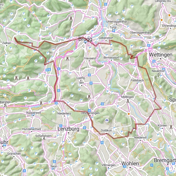 Miniature de la carte de l'inspiration cycliste "Le col de Bözberg" dans la Nordwestschweiz, Switzerland. Générée par le planificateur d'itinéraire cycliste Tarmacs.app