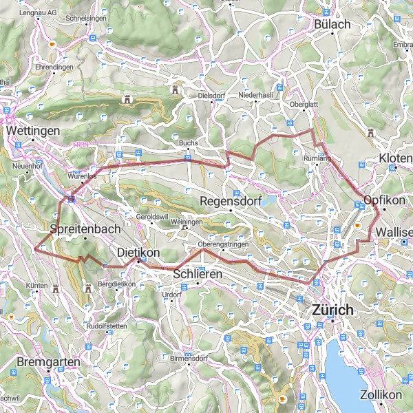 Miniature de la carte de l'inspiration cycliste "Les collines de Bözberg" dans la Nordwestschweiz, Switzerland. Générée par le planificateur d'itinéraire cycliste Tarmacs.app