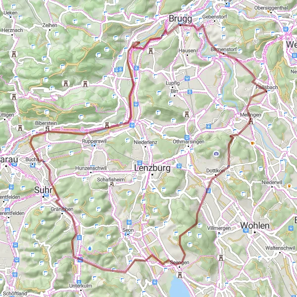 Miniature de la carte de l'inspiration cycliste "Les collines de Habsbourg" dans la Nordwestschweiz, Switzerland. Générée par le planificateur d'itinéraire cycliste Tarmacs.app
