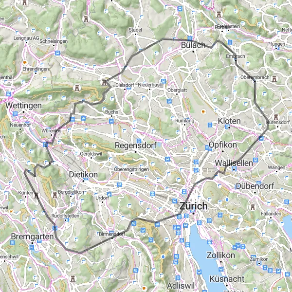 Miniature de la carte de l'inspiration cycliste "La Route des Châteaux" dans la Nordwestschweiz, Switzerland. Générée par le planificateur d'itinéraire cycliste Tarmacs.app