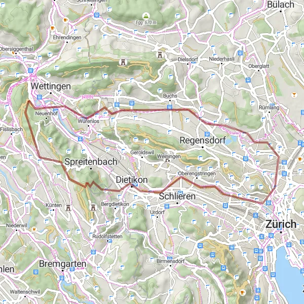 Map miniature of "Neuenhof to Remetschwil Gravel Route" cycling inspiration in Nordwestschweiz, Switzerland. Generated by Tarmacs.app cycling route planner