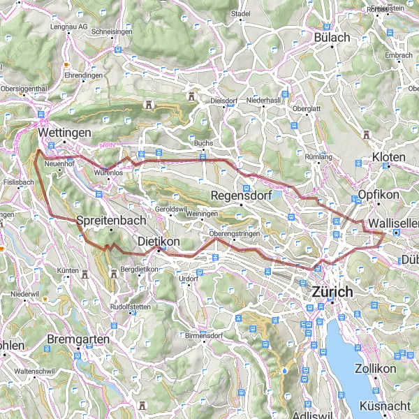 Miniaturní mapa "Gravelová cesta Sulperg - Heitersbergpass" inspirace pro cyklisty v oblasti Nordwestschweiz, Switzerland. Vytvořeno pomocí plánovače tras Tarmacs.app