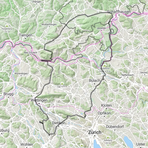 Miniaturekort af cykelinspirationen "Landevejsrute til Heitersberg" i Nordwestschweiz, Switzerland. Genereret af Tarmacs.app cykelruteplanlægger