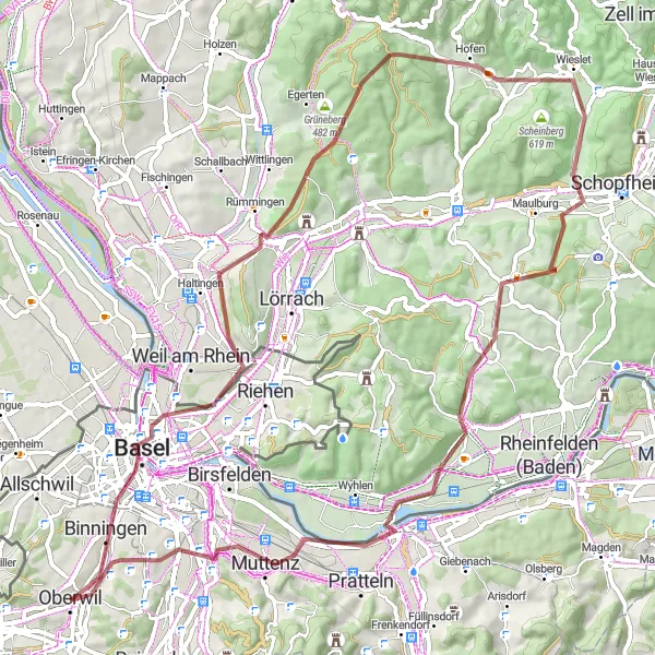 Karten-Miniaturansicht der Radinspiration "Gravel-Rundtour durch Pfalz und Muttenz" in Nordwestschweiz, Switzerland. Erstellt vom Tarmacs.app-Routenplaner für Radtouren