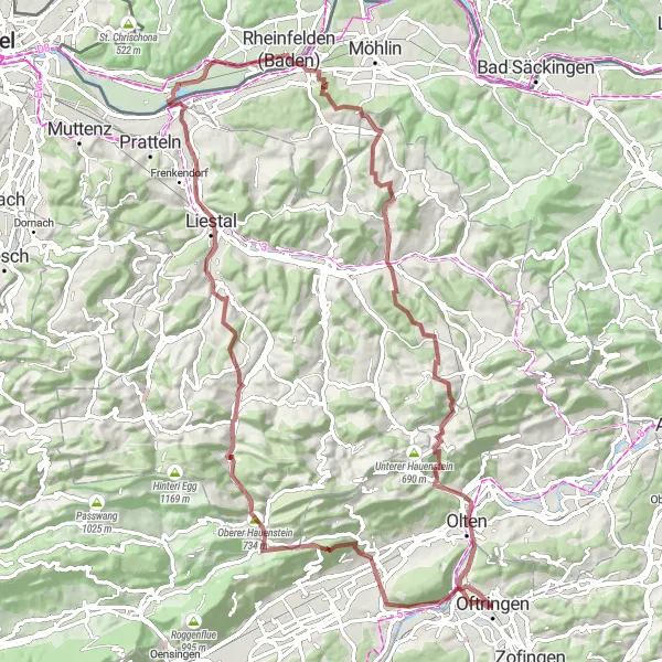 Miniatura mapy "Wyprawa gravelowa od Oftringen do Olten" - trasy rowerowej w Nordwestschweiz, Switzerland. Wygenerowane przez planer tras rowerowych Tarmacs.app