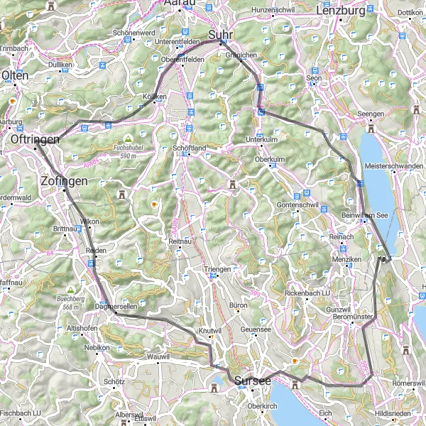 Map miniature of "The Alpenzeiger Challenge" cycling inspiration in Nordwestschweiz, Switzerland. Generated by Tarmacs.app cycling route planner