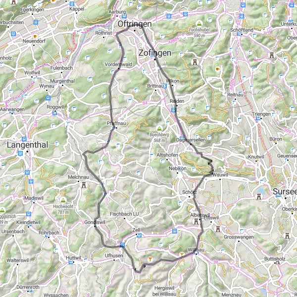 Map miniature of "Alpine Adventure" cycling inspiration in Nordwestschweiz, Switzerland. Generated by Tarmacs.app cycling route planner