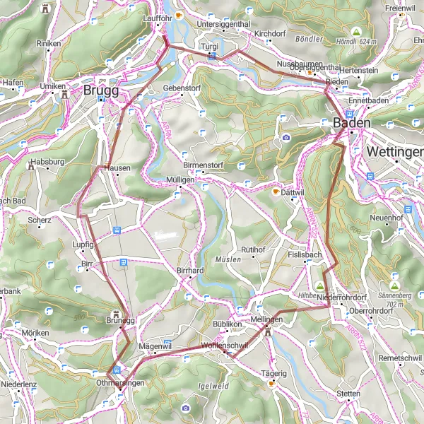 Kartminiatyr av "Gruskörning till Chrüzliberg" cykelinspiration i Nordwestschweiz, Switzerland. Genererad av Tarmacs.app cykelruttplanerare