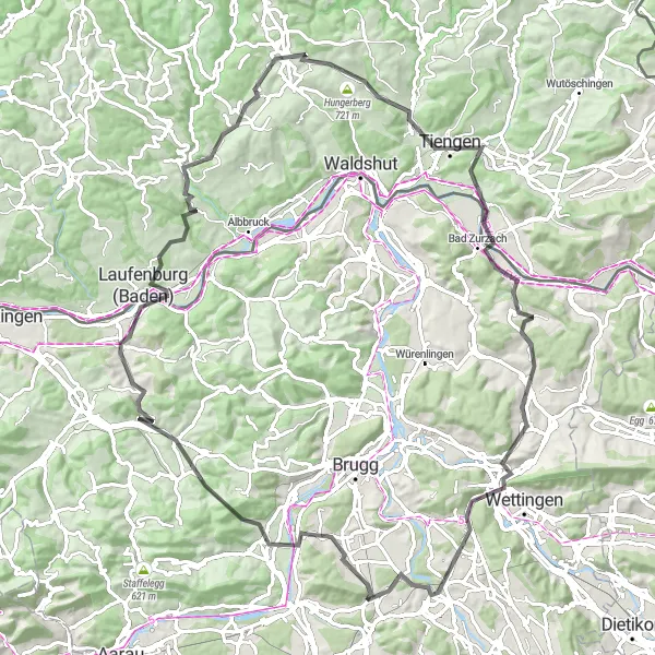 Miniatua del mapa de inspiración ciclista "Ruta de ciclismo de carretera Othmarsingen - Bad Zurzach" en Nordwestschweiz, Switzerland. Generado por Tarmacs.app planificador de rutas ciclistas