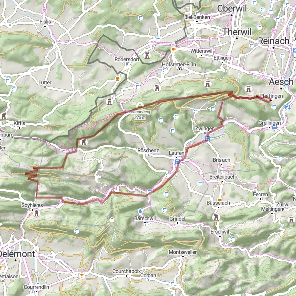 Miniatua del mapa de inspiración ciclista "Desafío en bicicleta de grava de Eggflue a Blauen" en Nordwestschweiz, Switzerland. Generado por Tarmacs.app planificador de rutas ciclistas