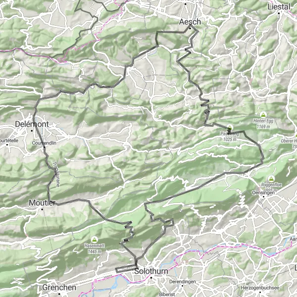 Miniature de la carte de l'inspiration cycliste "Le défi des Hautes-Collines" dans la Nordwestschweiz, Switzerland. Générée par le planificateur d'itinéraire cycliste Tarmacs.app