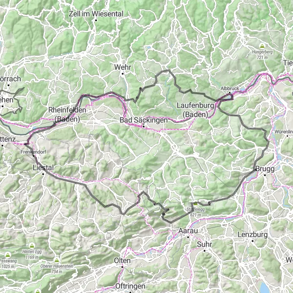 Karttaminiaatyyri "Maantiepyöräilyä Nordwestschweizissa" pyöräilyinspiraatiosta alueella Nordwestschweiz, Switzerland. Luotu Tarmacs.app pyöräilyreittisuunnittelijalla