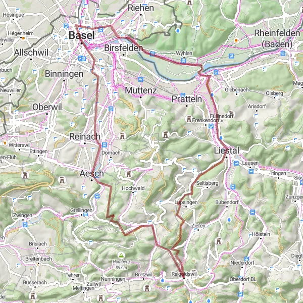 Miniaturekort af cykelinspirationen "Grenzach og Ergolz-Wasserfall Grusvej Cykeltur" i Nordwestschweiz, Switzerland. Genereret af Tarmacs.app cykelruteplanlægger