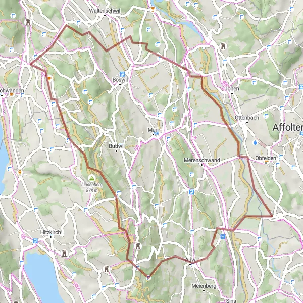 Karttaminiaatyyri "Gravel-seikkailu" pyöräilyinspiraatiosta alueella Nordwestschweiz, Switzerland. Luotu Tarmacs.app pyöräilyreittisuunnittelijalla