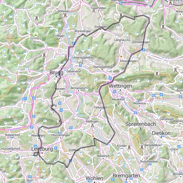 Map miniature of "Schafisheim Castle and Intercity Bridge" cycling inspiration in Nordwestschweiz, Switzerland. Generated by Tarmacs.app cycling route planner