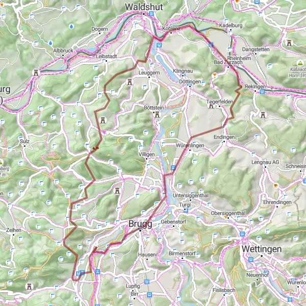 Miniatua del mapa de inspiración ciclista "Ruta de Grava a través de Schinznach Dorf" en Nordwestschweiz, Switzerland. Generado por Tarmacs.app planificador de rutas ciclistas