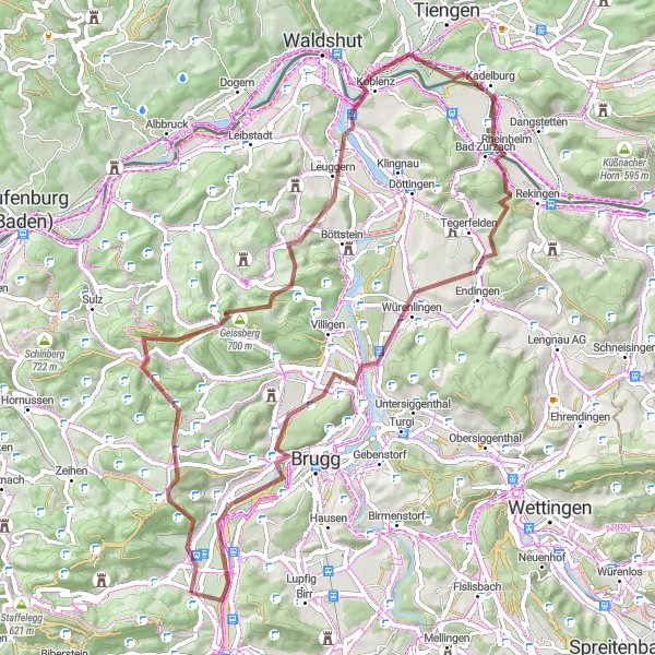 Miniatua del mapa de inspiración ciclista "Ruta de Grava a Schinznach Dorf" en Nordwestschweiz, Switzerland. Generado por Tarmacs.app planificador de rutas ciclistas