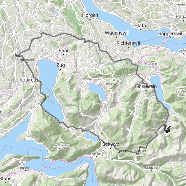 Kartminiatyr av "Sins - Ibergeregg - Schwyz Loop" sykkelinspirasjon i Nordwestschweiz, Switzerland. Generert av Tarmacs.app sykkelrutoplanlegger