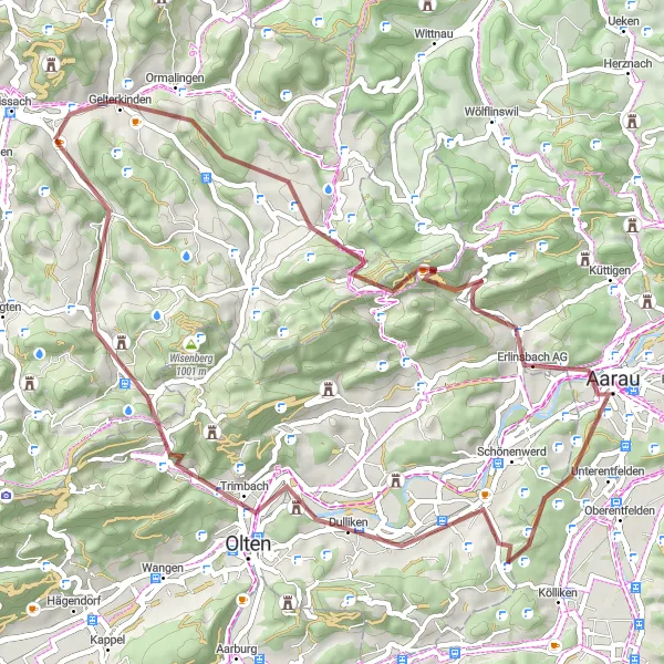 Miniatura mapy "Sissach - Böckten - Aarau - Olten - Känerkinden - Guetisbüel Howacht" - trasy rowerowej w Nordwestschweiz, Switzerland. Wygenerowane przez planer tras rowerowych Tarmacs.app