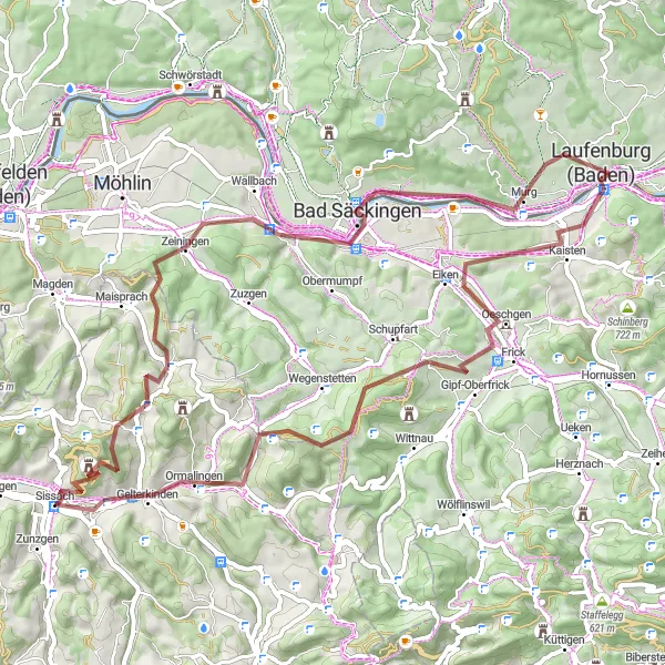 Miniatua del mapa de inspiración ciclista "Ruta de Aventura Gravélica en Nordwestschweiz" en Nordwestschweiz, Switzerland. Generado por Tarmacs.app planificador de rutas ciclistas