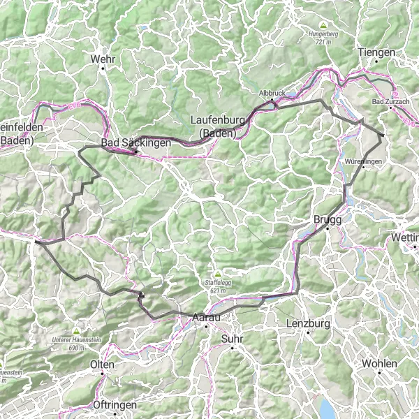 Miniature de la carte de l'inspiration cycliste "Les secrets du Bruggerberg" dans la Nordwestschweiz, Switzerland. Générée par le planificateur d'itinéraire cycliste Tarmacs.app