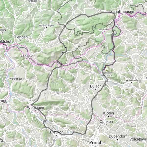 Miniaturekort af cykelinspirationen "Sulperg og Hochwacht Irchel Cycling Tour" i Nordwestschweiz, Switzerland. Genereret af Tarmacs.app cykelruteplanlægger