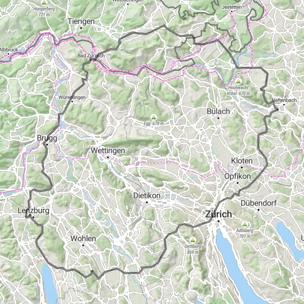 Kartminiatyr av "Utforsk Landsbygda og Byene" sykkelinspirasjon i Nordwestschweiz, Switzerland. Generert av Tarmacs.app sykkelrutoplanlegger