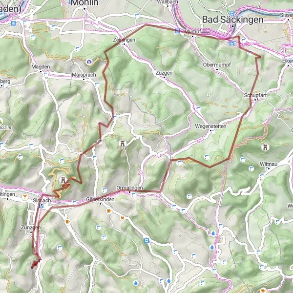 Mapa miniatúra "Gravel Cycling Trail - Schupfart to Mumpferflue" cyklistická inšpirácia v Nordwestschweiz, Switzerland. Vygenerované cyklistickým plánovačom trás Tarmacs.app