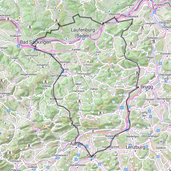 Miniaturní mapa "Jedinečná cesta kolem Nordwestschweiz" inspirace pro cyklisty v oblasti Nordwestschweiz, Switzerland. Vytvořeno pomocí plánovače tras Tarmacs.app