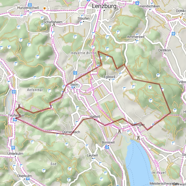 Map miniature of "Scenic Gravel Route near Teufenthal" cycling inspiration in Nordwestschweiz, Switzerland. Generated by Tarmacs.app cycling route planner