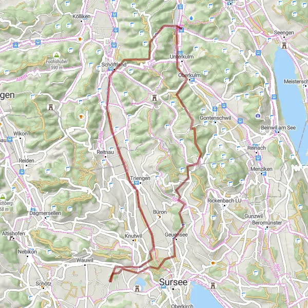 Map miniature of "Nature Exploration Gravel Route near Teufenthal" cycling inspiration in Nordwestschweiz, Switzerland. Generated by Tarmacs.app cycling route planner