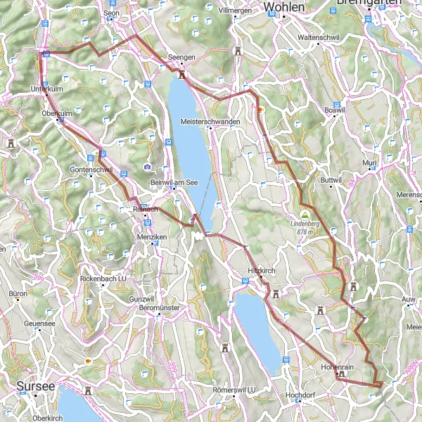 Map miniature of "Discovering Hidden Gravel Gems" cycling inspiration in Nordwestschweiz, Switzerland. Generated by Tarmacs.app cycling route planner