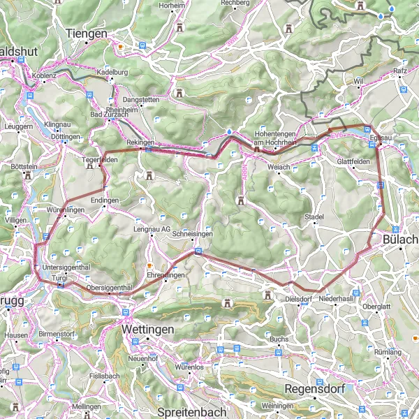 Zemljevid v pomanjšavi "Gorska kolesarska avantura okoli Nordwestschweiz" kolesarske inspiracije v Nordwestschweiz, Switzerland. Generirano z načrtovalcem kolesarskih poti Tarmacs.app