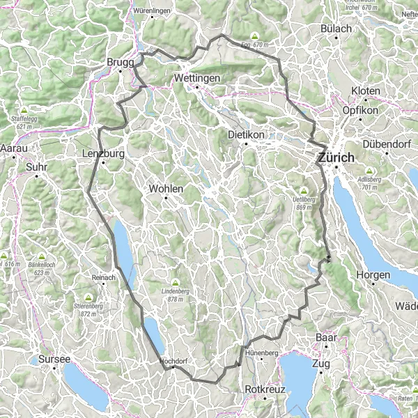 Karten-Miniaturansicht der Radinspiration "Hochdorf und Baldeggersee Rundfahrt" in Nordwestschweiz, Switzerland. Erstellt vom Tarmacs.app-Routenplaner für Radtouren