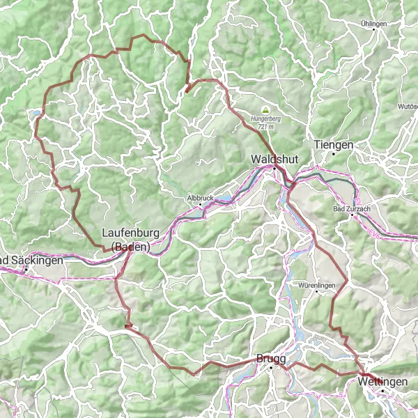 Kartminiatyr av "Brugg til Baden Gravel Adventure" sykkelinspirasjon i Nordwestschweiz, Switzerland. Generert av Tarmacs.app sykkelrutoplanlegger