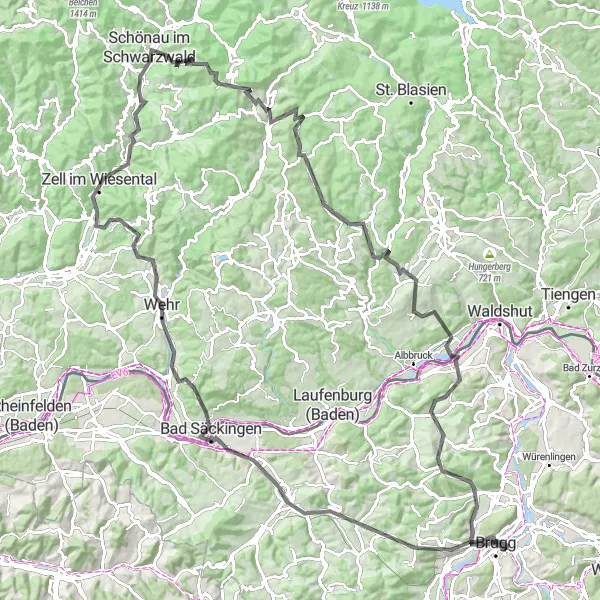 Karttaminiaatyyri "Historiallinen reitti Bözbergin vuoristossa" pyöräilyinspiraatiosta alueella Nordwestschweiz, Switzerland. Luotu Tarmacs.app pyöräilyreittisuunnittelijalla